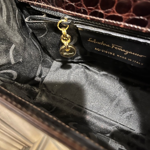 Salvatore Ferragamo Dark Brown Croc-Embossed Crossbody Bag - Picture 8 of 13